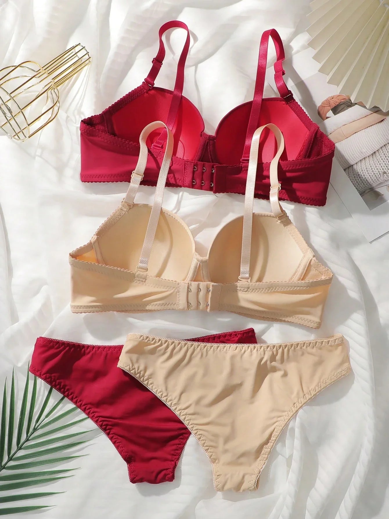 Underwear&Sleepwear Basics 2sets Solid Underwire Bra & Panty Lingerie Set