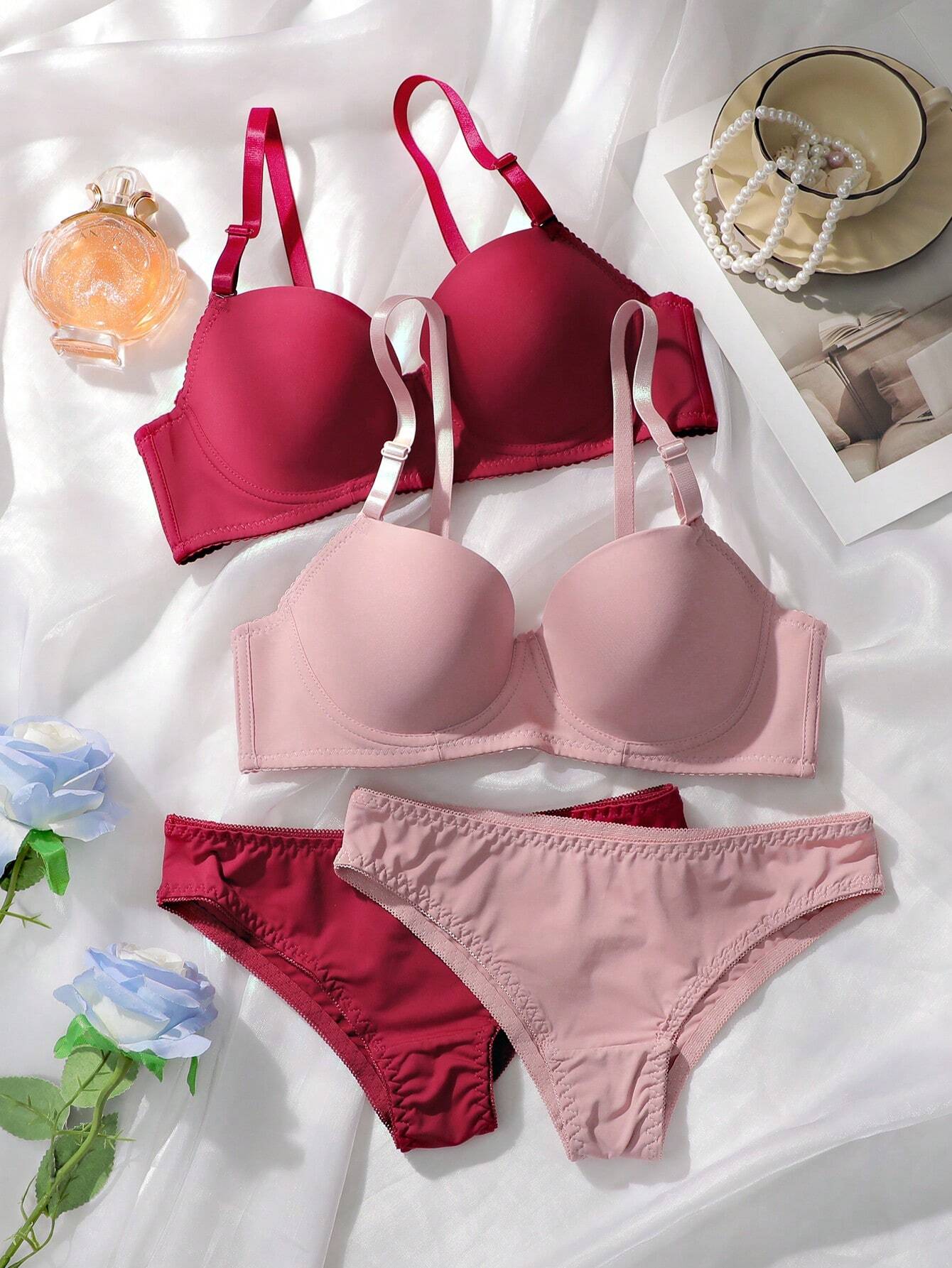 Underwear&Sleepwear Basics 2sets Solid Underwire Bra & Panty Lingerie Set Multicolor 7