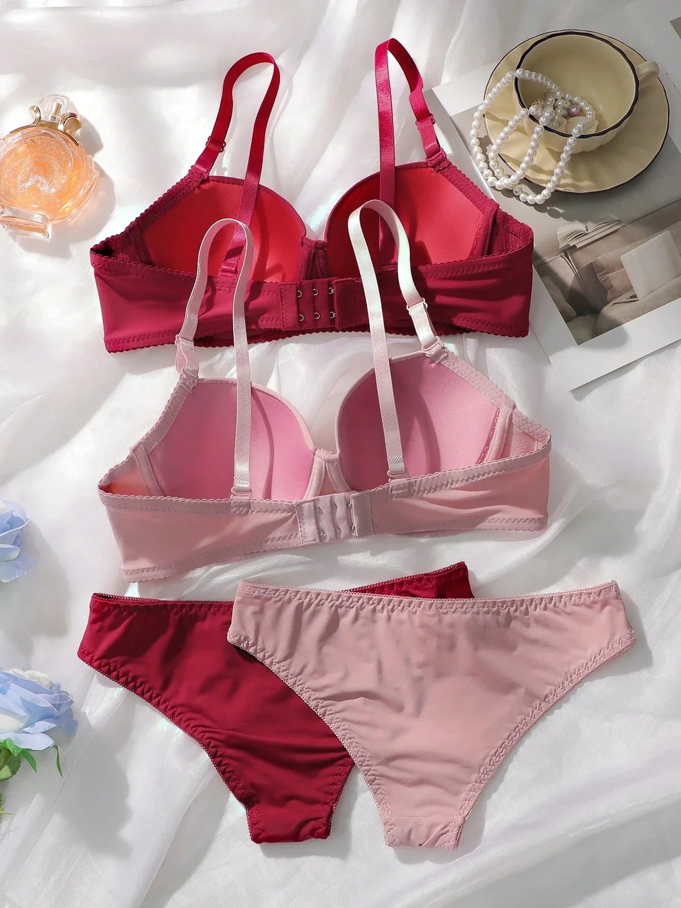 Underwear&Sleepwear Basics 2sets Solid Underwire Bra & Panty Lingerie Set