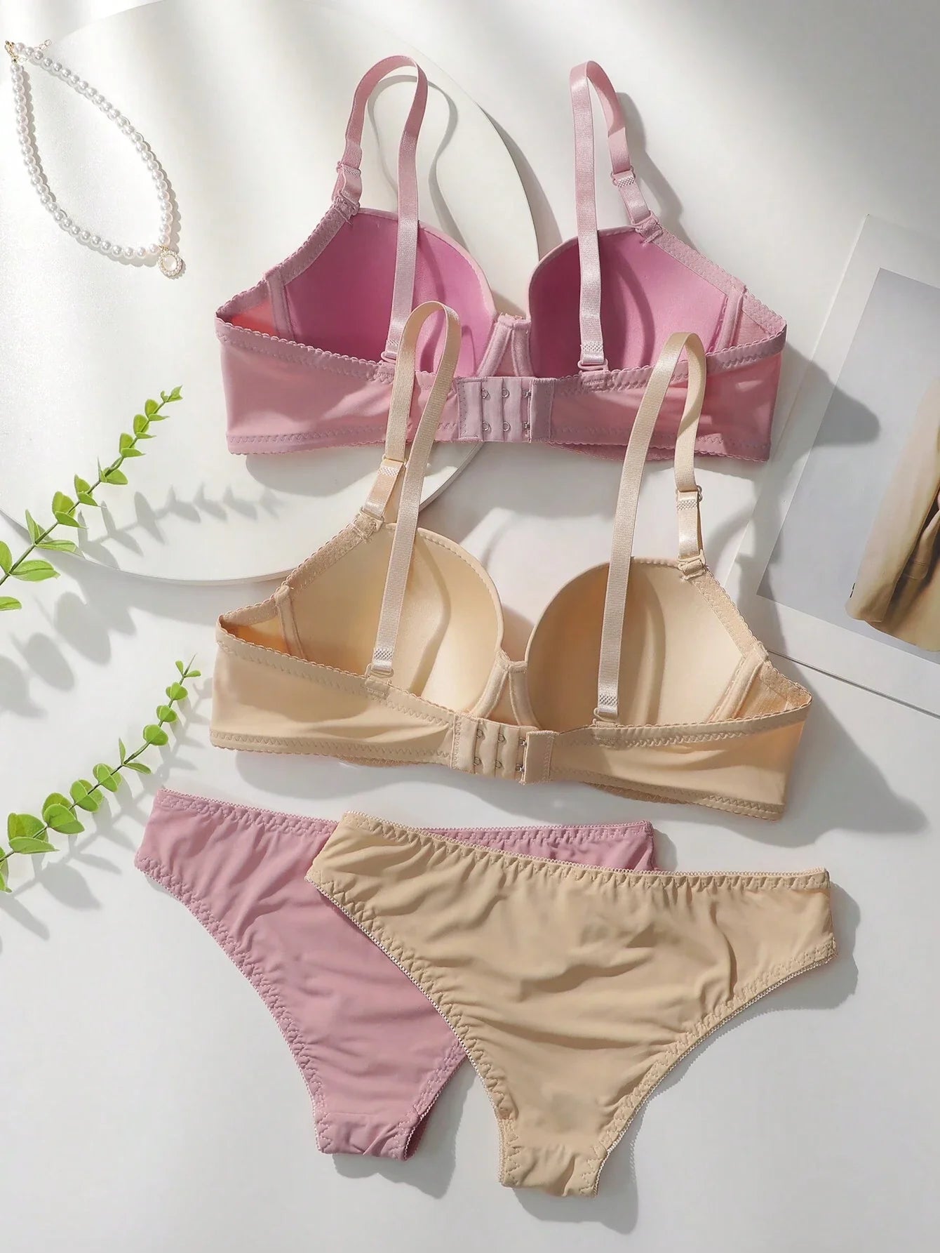 Underwear&Sleepwear Basics 2sets Solid Underwire Bra & Panty Lingerie Set