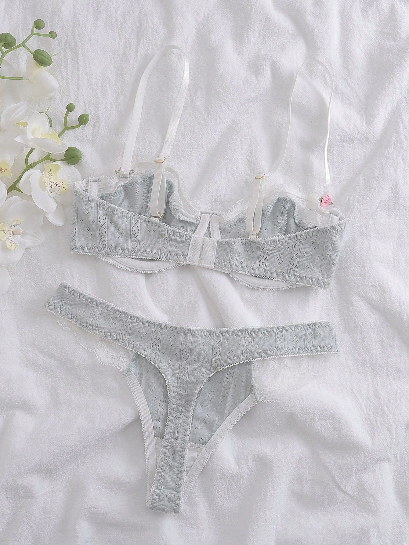 Dream Adore Contrast Lace Underwire Bra & Panty Lingerie Set