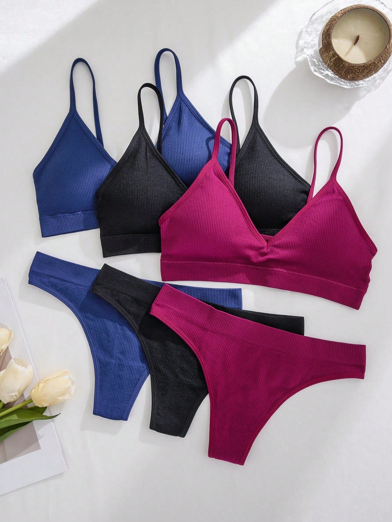 Women's Leisure Series Seamless Wire-Free Underwear Thong Set Multicolor 4