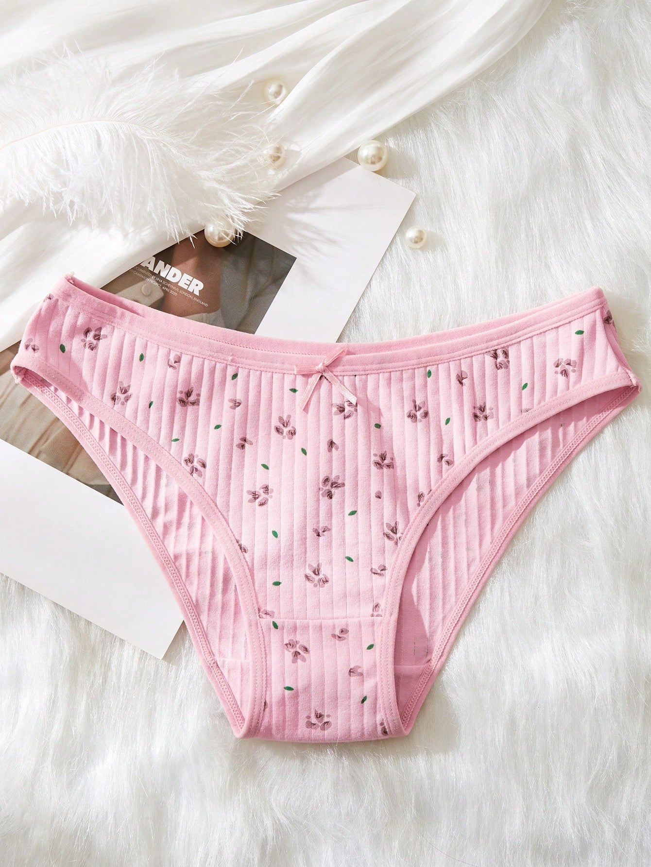 5pcs Women's Panties,Ribbed Knit Brief,Lace Edged Romantic