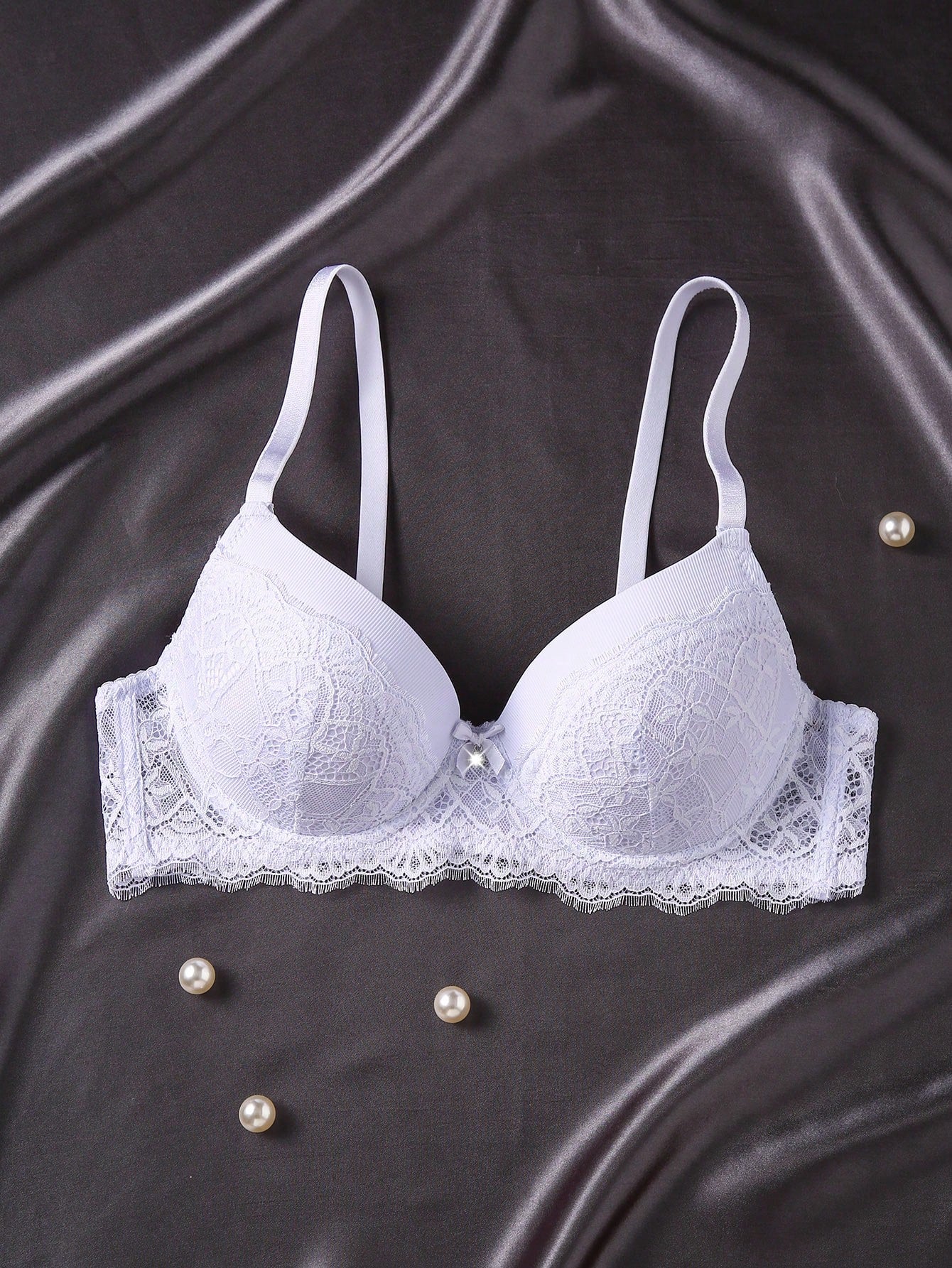 1pc Contrast Lace Sexy Push-Up Romantic Underwire Bra Set