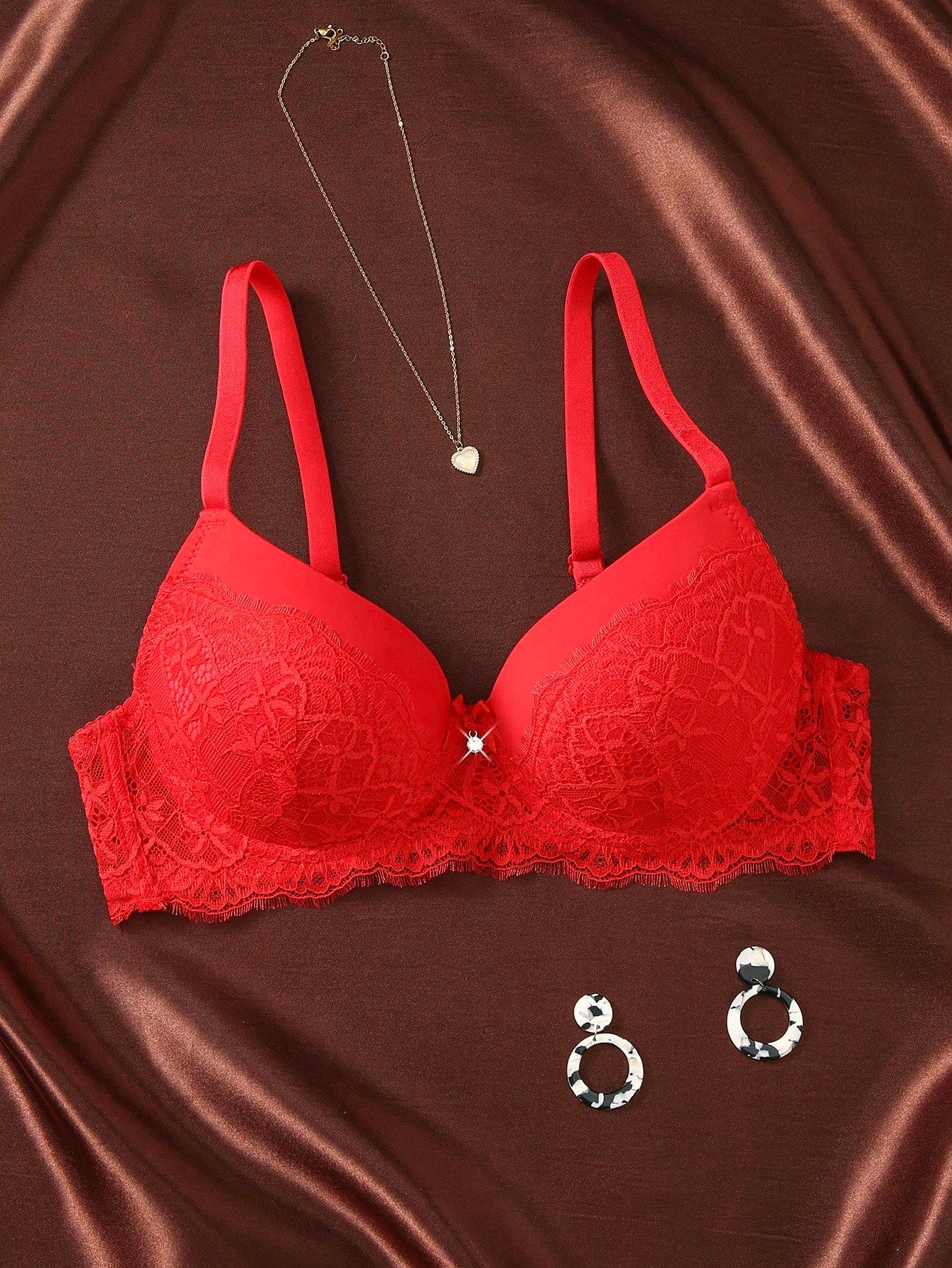 1pc Contrast Lace Sexy Push-Up Romantic Underwire Bra Set
