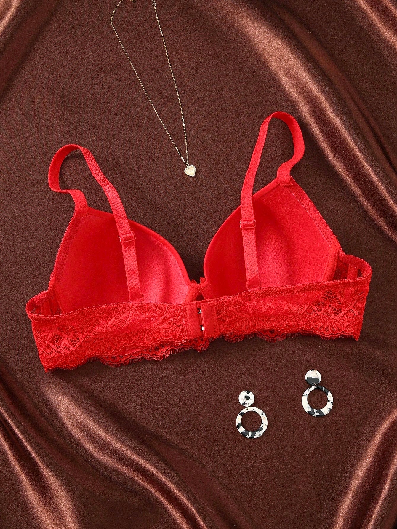 1pc Contrast Lace Sexy Push-Up Romantic Underwire Bra Set