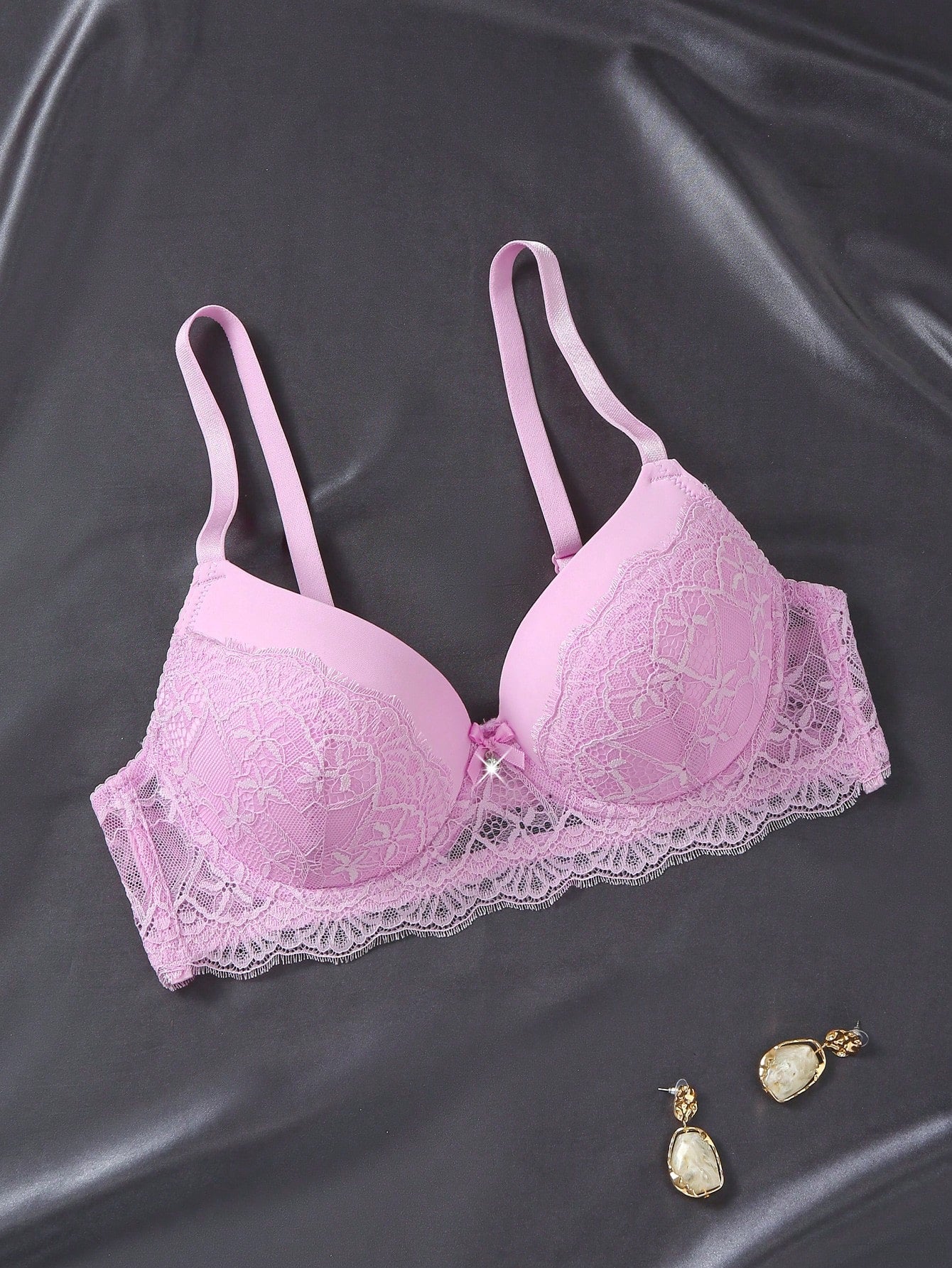 1pc Contrast Lace Sexy Push-Up Romantic Underwire Bra Set