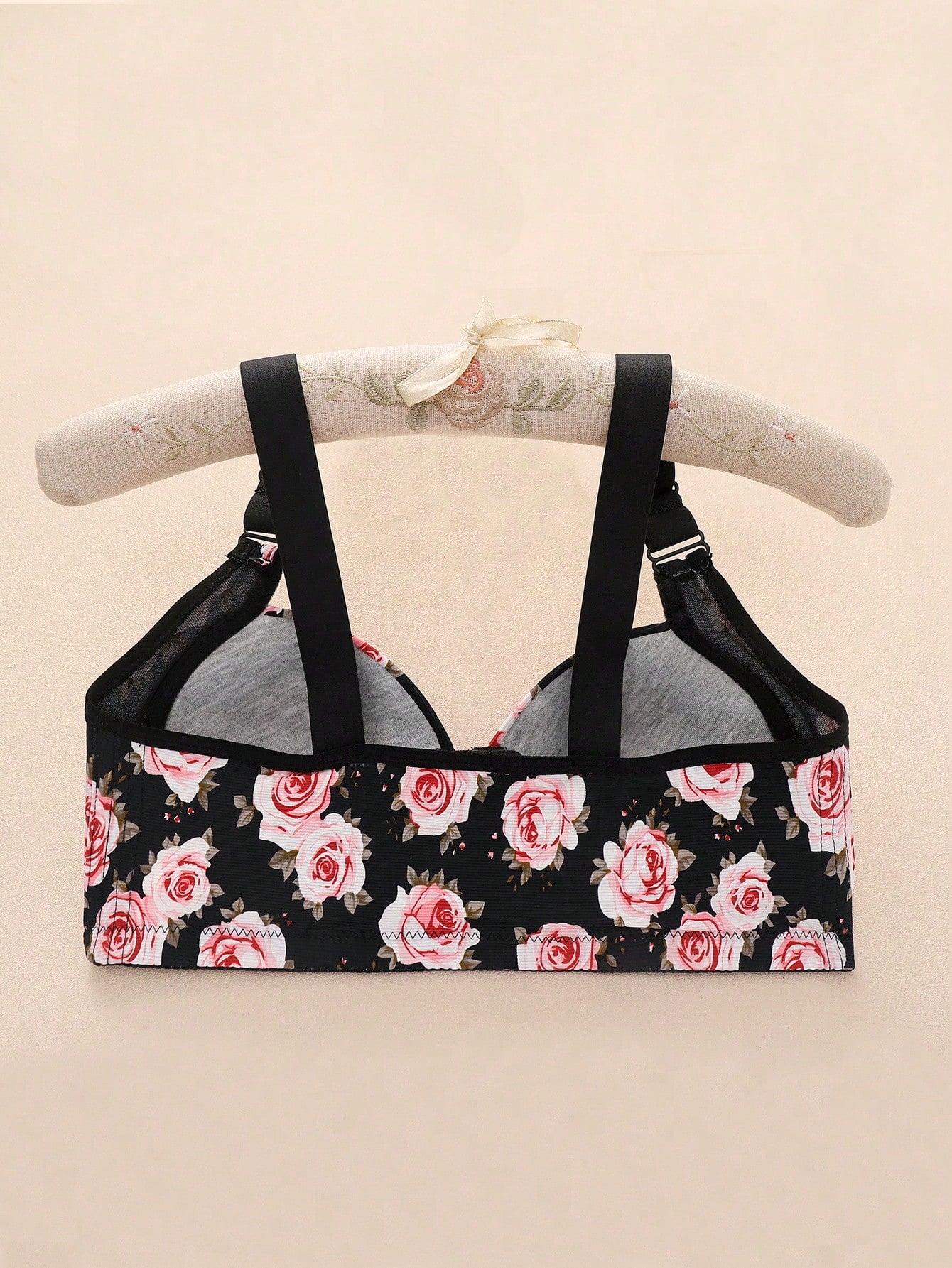 1pc Women Floral Print Adjustable Strap Comfort Front Close Wireless Convertible Lingerie Bra
