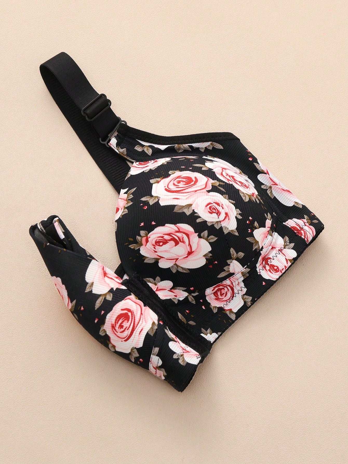 1pc Women Floral Print Adjustable Strap Comfort Front Close Wireless Convertible Lingerie Bra