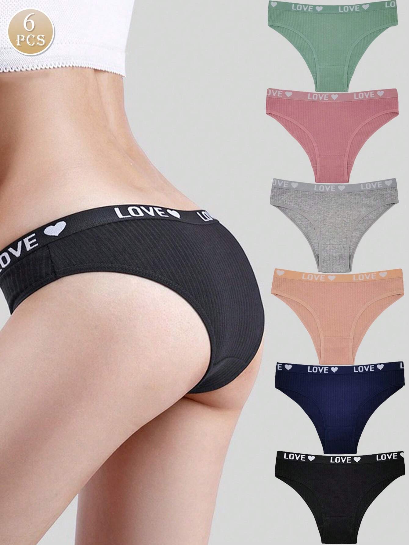 6pcs Fashionable Letter Printed Waistband Ladies Breathable Triangle Underpants