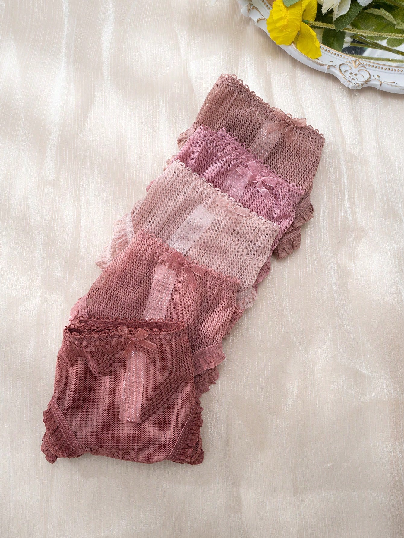 5pack Lace Trim Bow Front Panty Set