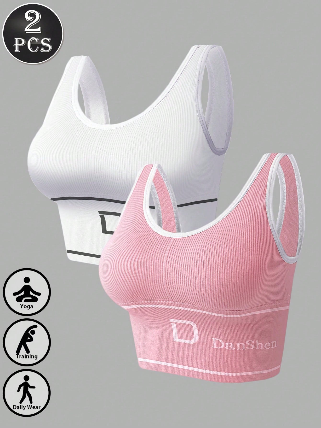 2 Packs High Support Contrast Binding Sports Bra