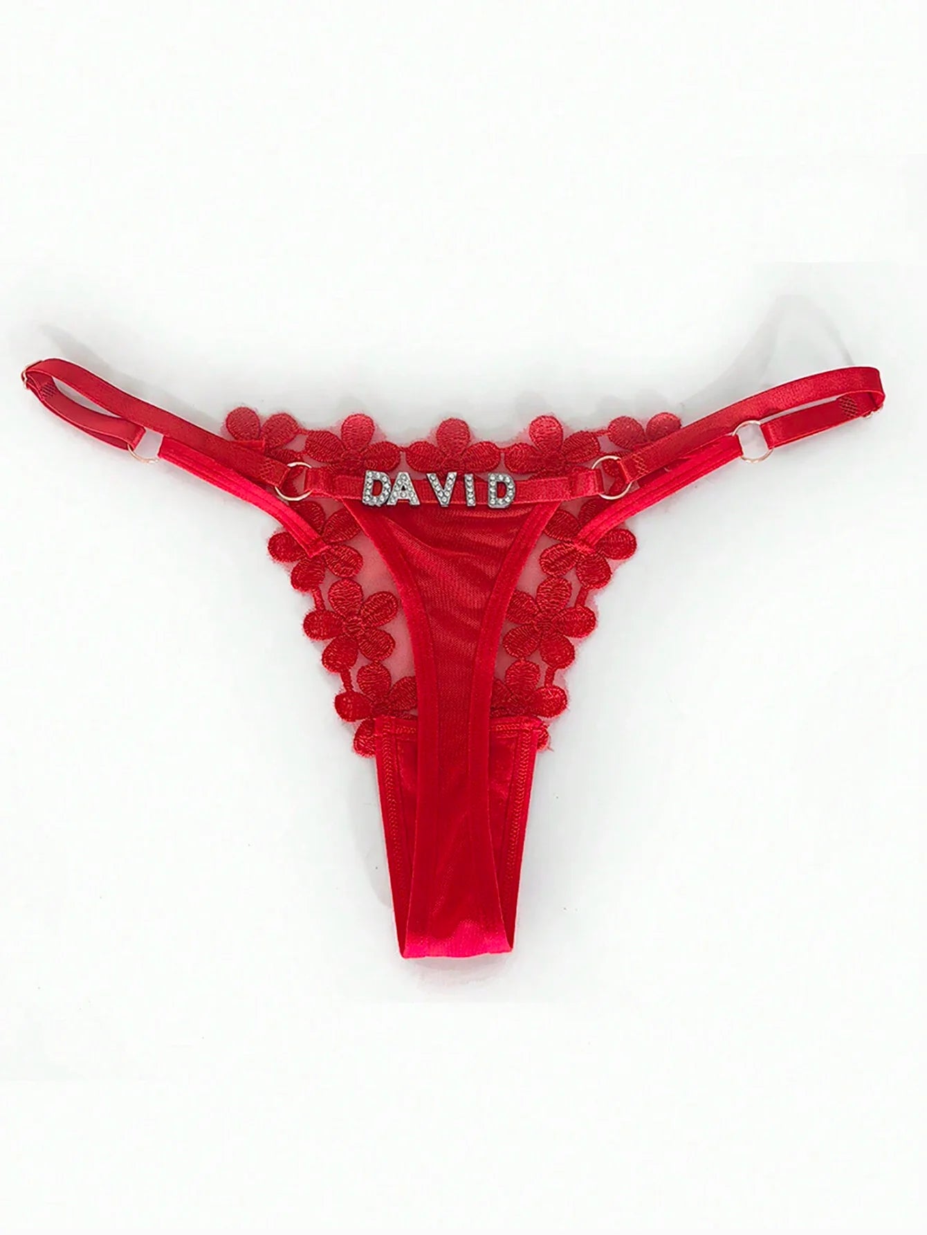 Custom Thong G-Strings With Gold Charms Name Personalized Charm Thong Red 2 One-Size