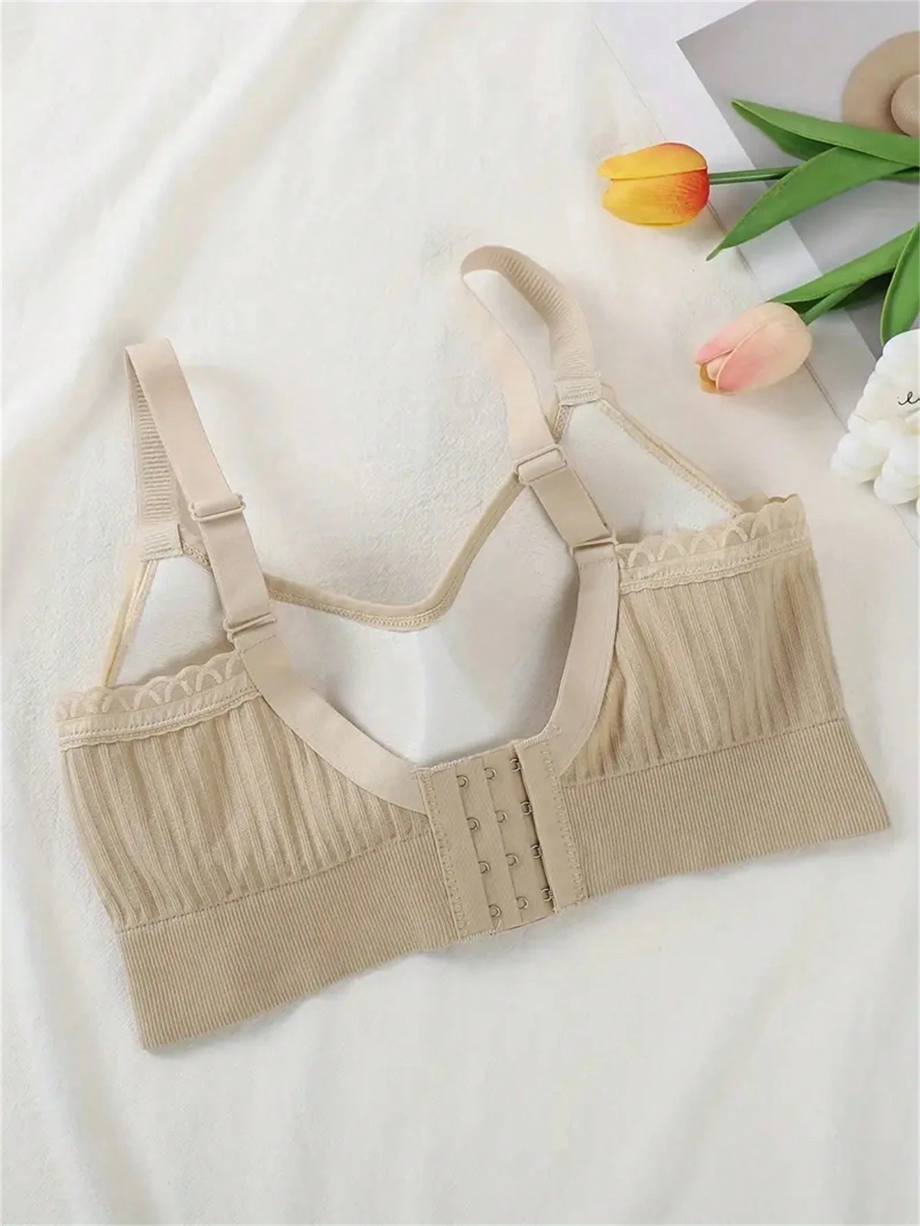 2pcs/Set Soft Seamless Lace Trim Bras, Comfortable Daily Support T-Shirt Bra