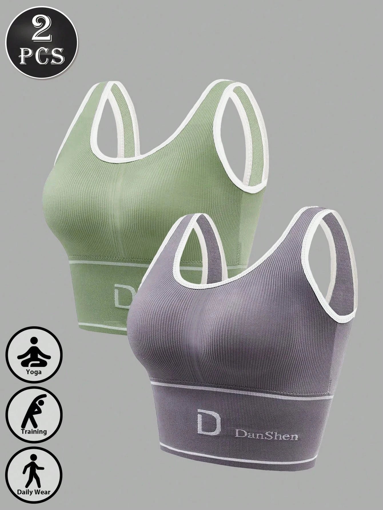 2 Packs High Support Contrast Binding Sports Bra