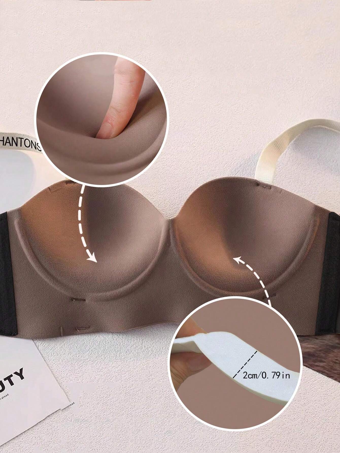 2pcs Women's Non-Underwire Letter Strap Bra, No Padding Push-Up Bra