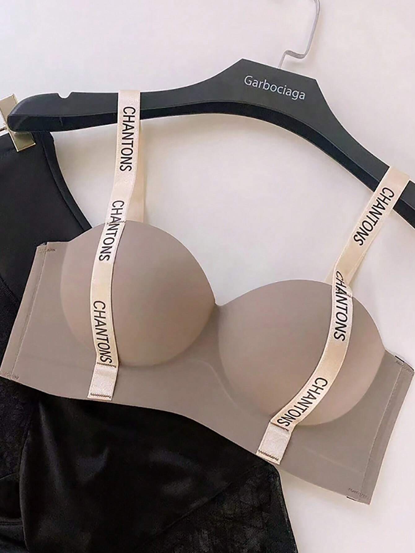 2pcs Women's Non-Underwire Letter Strap Bra, No Padding Push-Up Bra