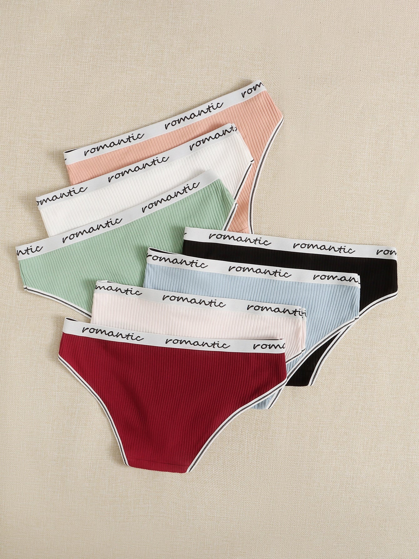 7pack Letter Tape Ribbed Knit Contrast Binding Brief