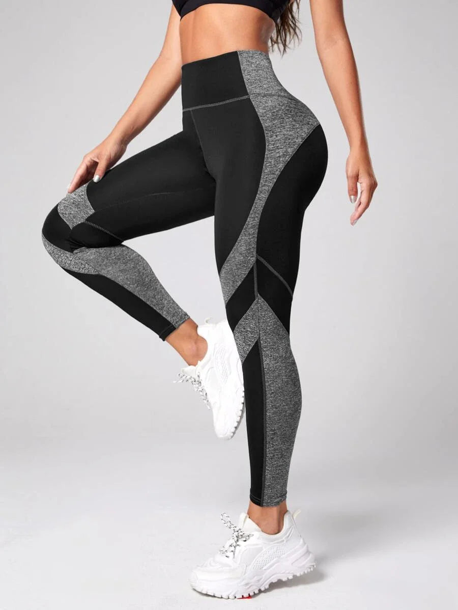 Two Tone Yoga Leggings Tummy Control Sports Tights Black