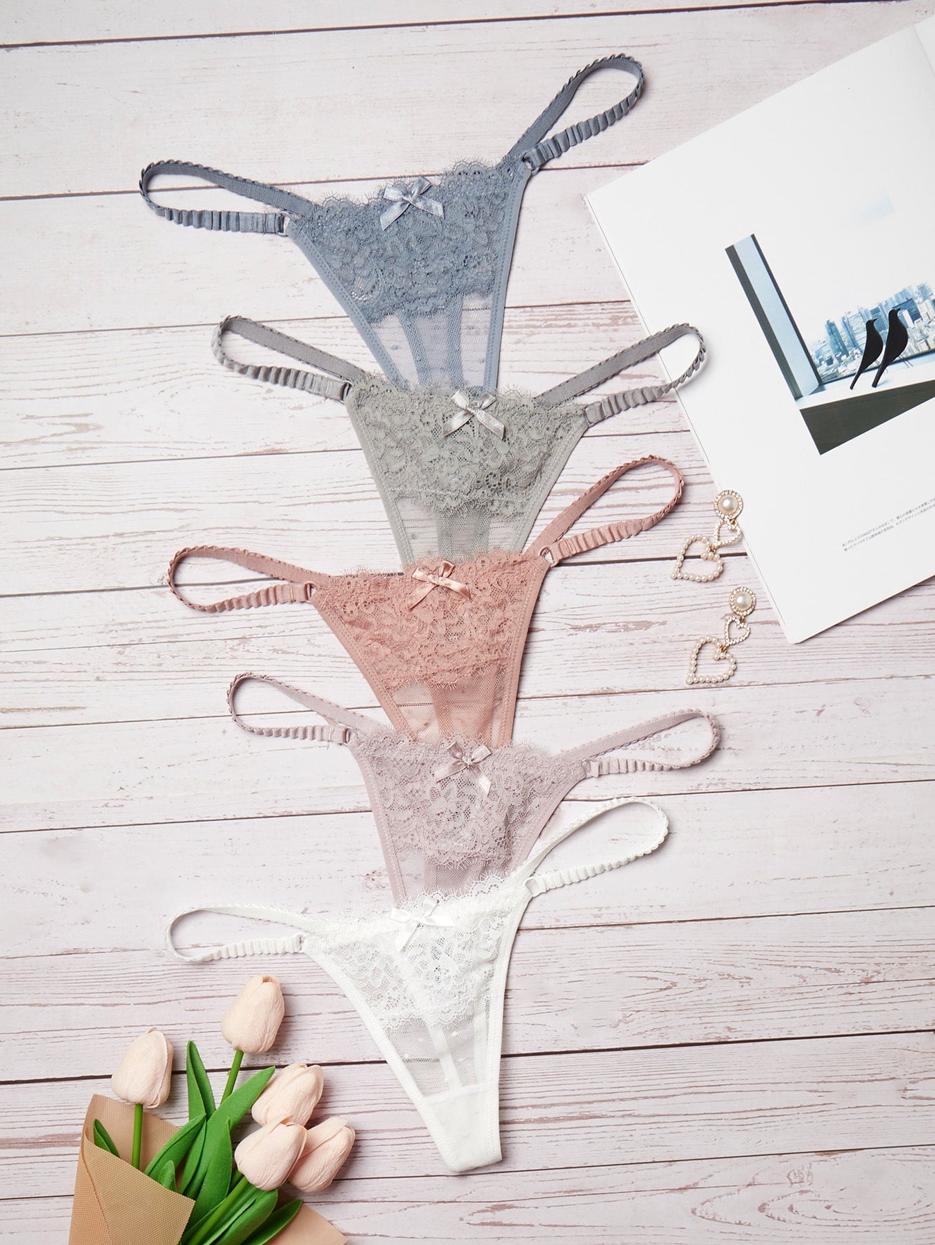 5pack Floral Lace Thong XS Multicolor