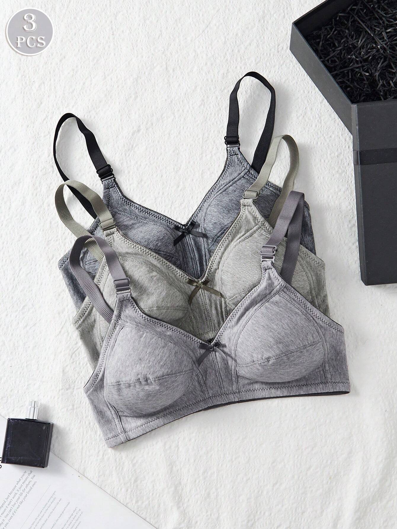 3PCS Comfortable Sleep Multicolour Wireless Soft Cup Solid Underwear Bra