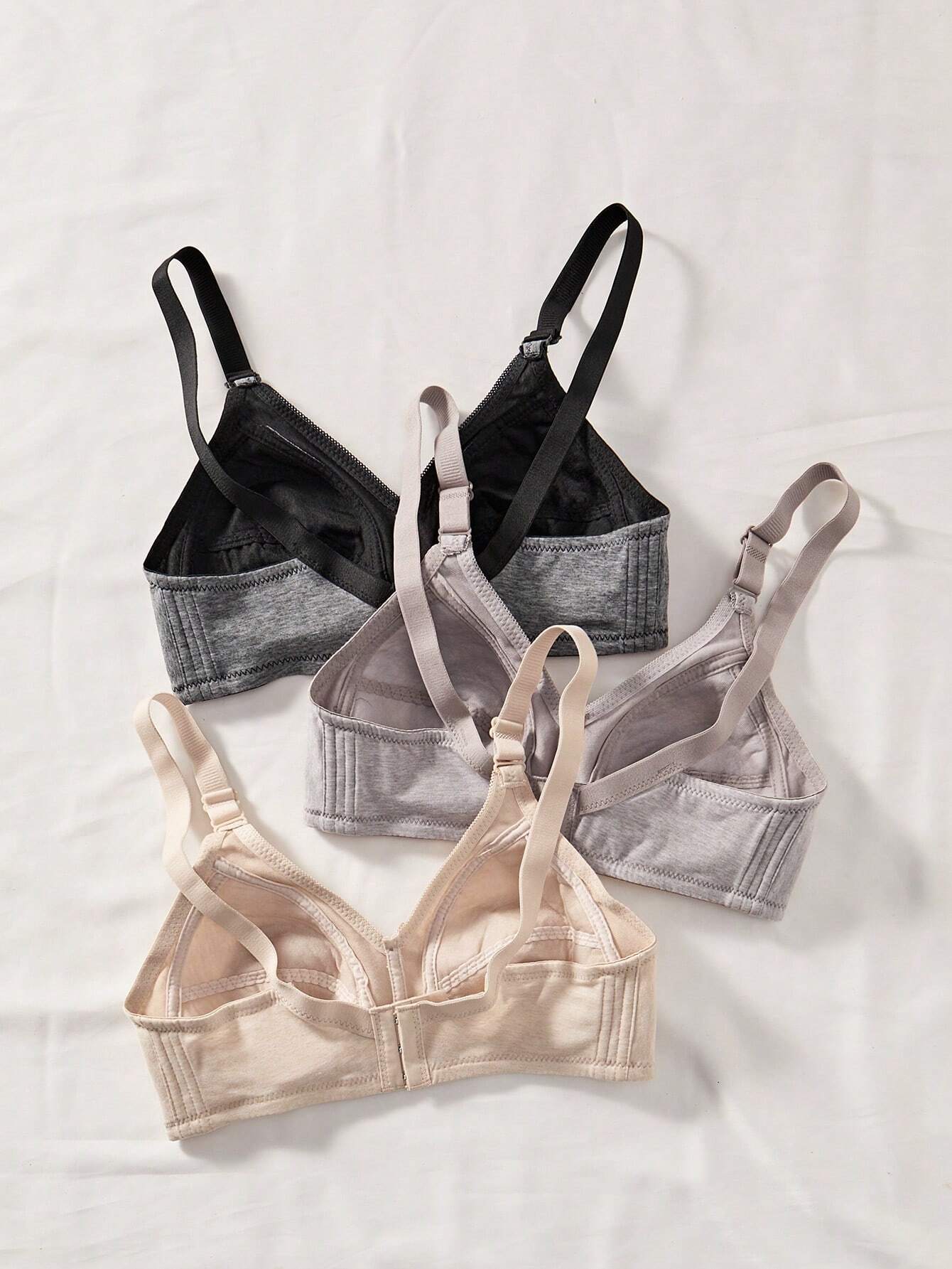 3PCS Comfortable Sleep Multicolour Wireless Soft Cup Solid Underwear Bra