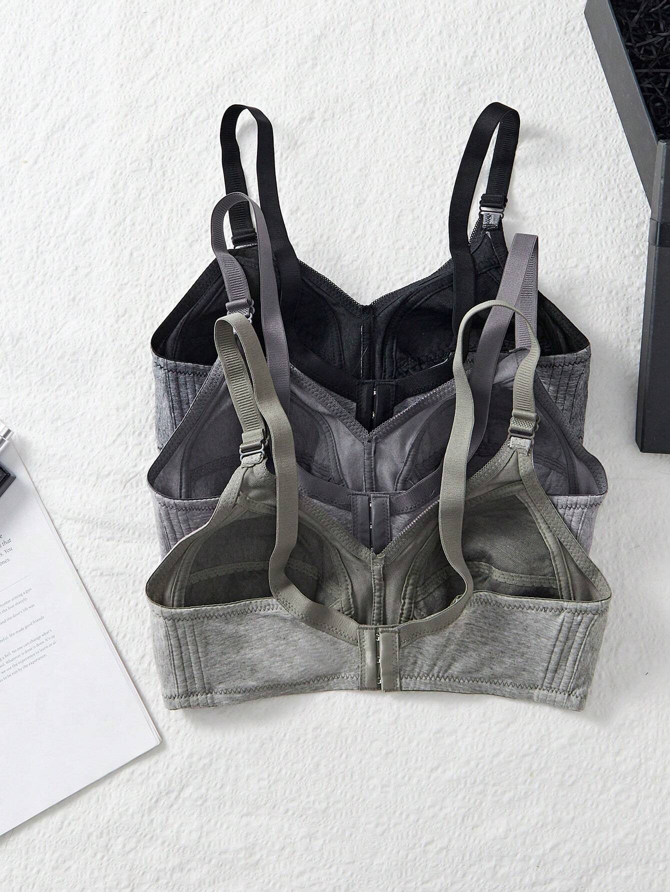 3PCS Comfortable Sleep Multicolour Wireless Soft Cup Solid Underwear Bra