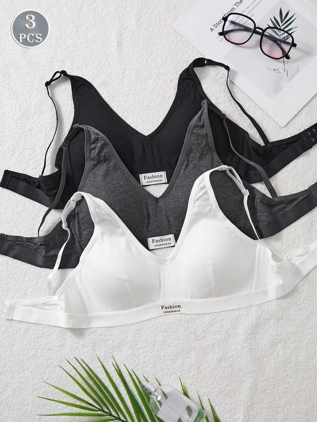 3PCS Ladies' Comfortable Wireless Soft Cup Solid Bra Underwear