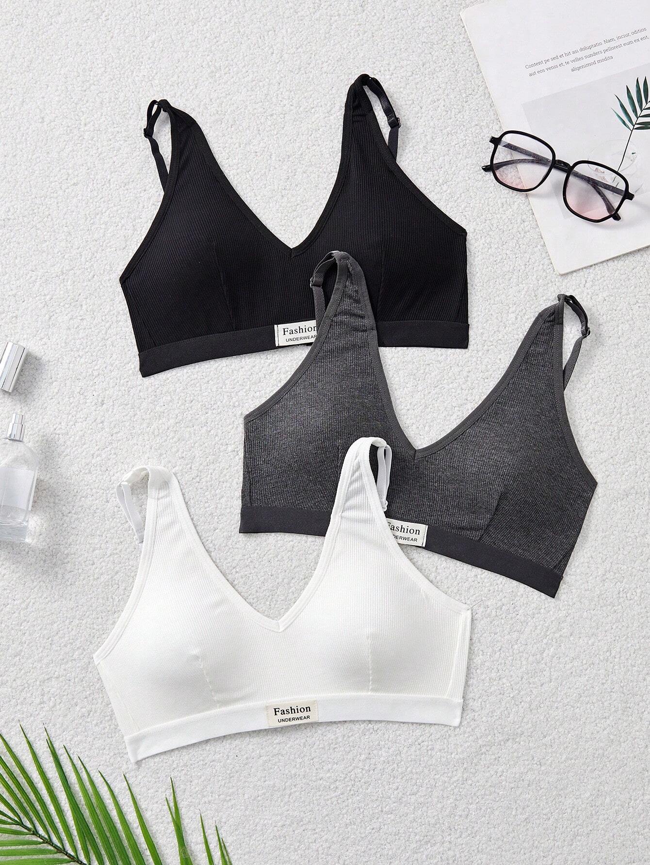 3PCS Ladies' Comfortable Wireless Soft Cup Solid Bra Underwear