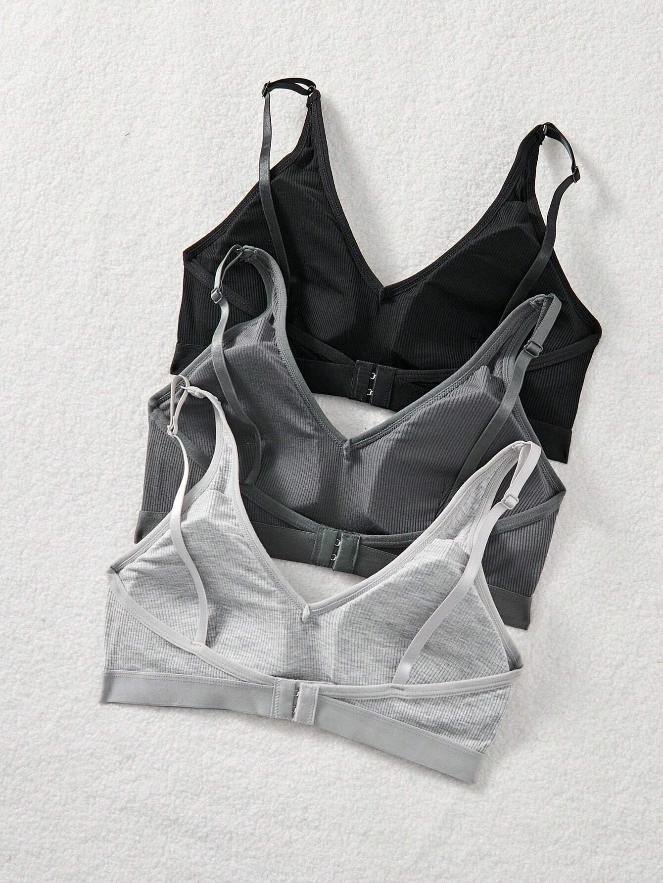 3PCS Ladies' Comfortable Wireless Soft Cup Solid Bra Underwear