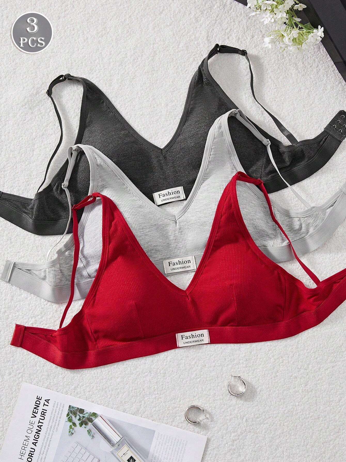 3PCS Ladies' Comfortable Wireless Soft Cup Solid Bra Underwear