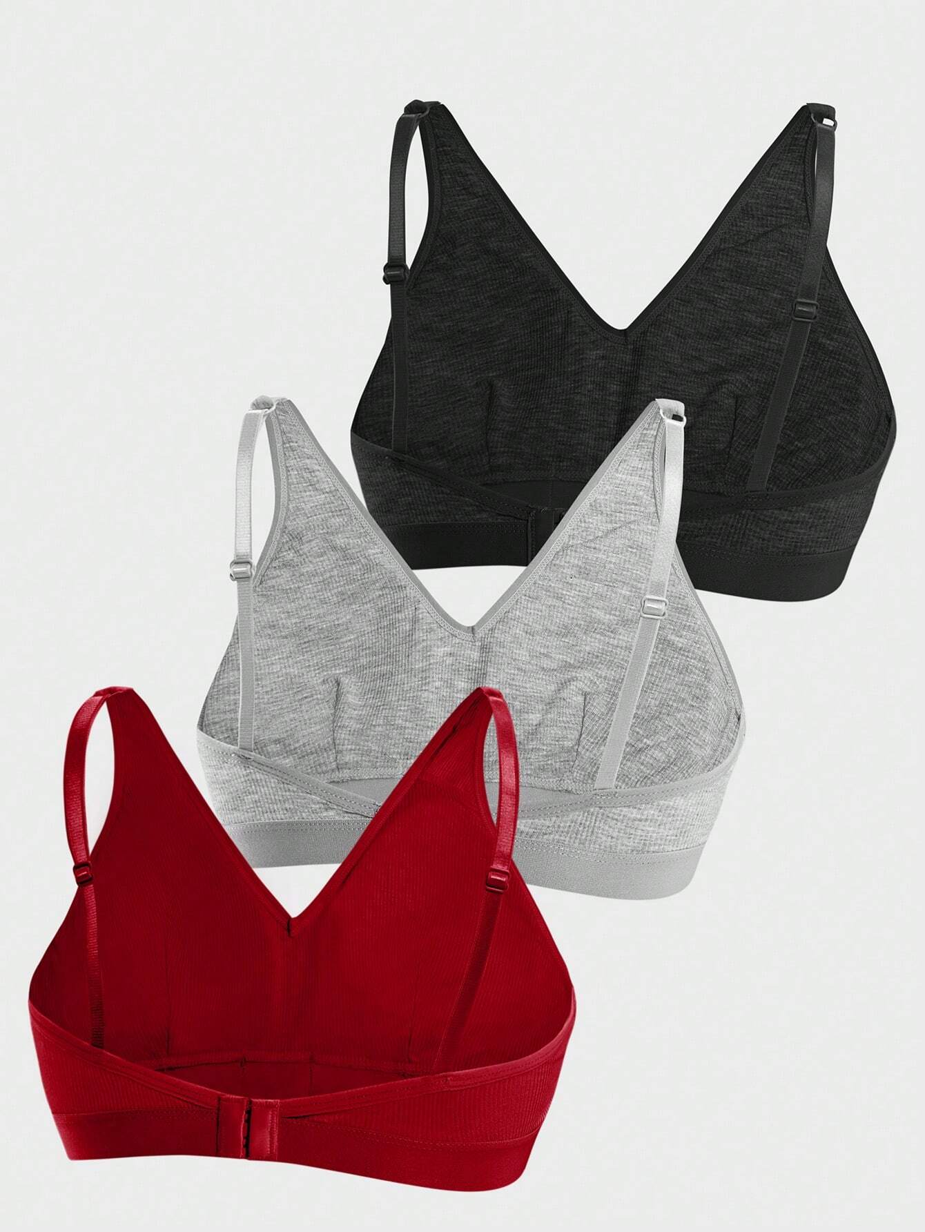 3PCS Ladies' Comfortable Wireless Soft Cup Solid Bra Underwear