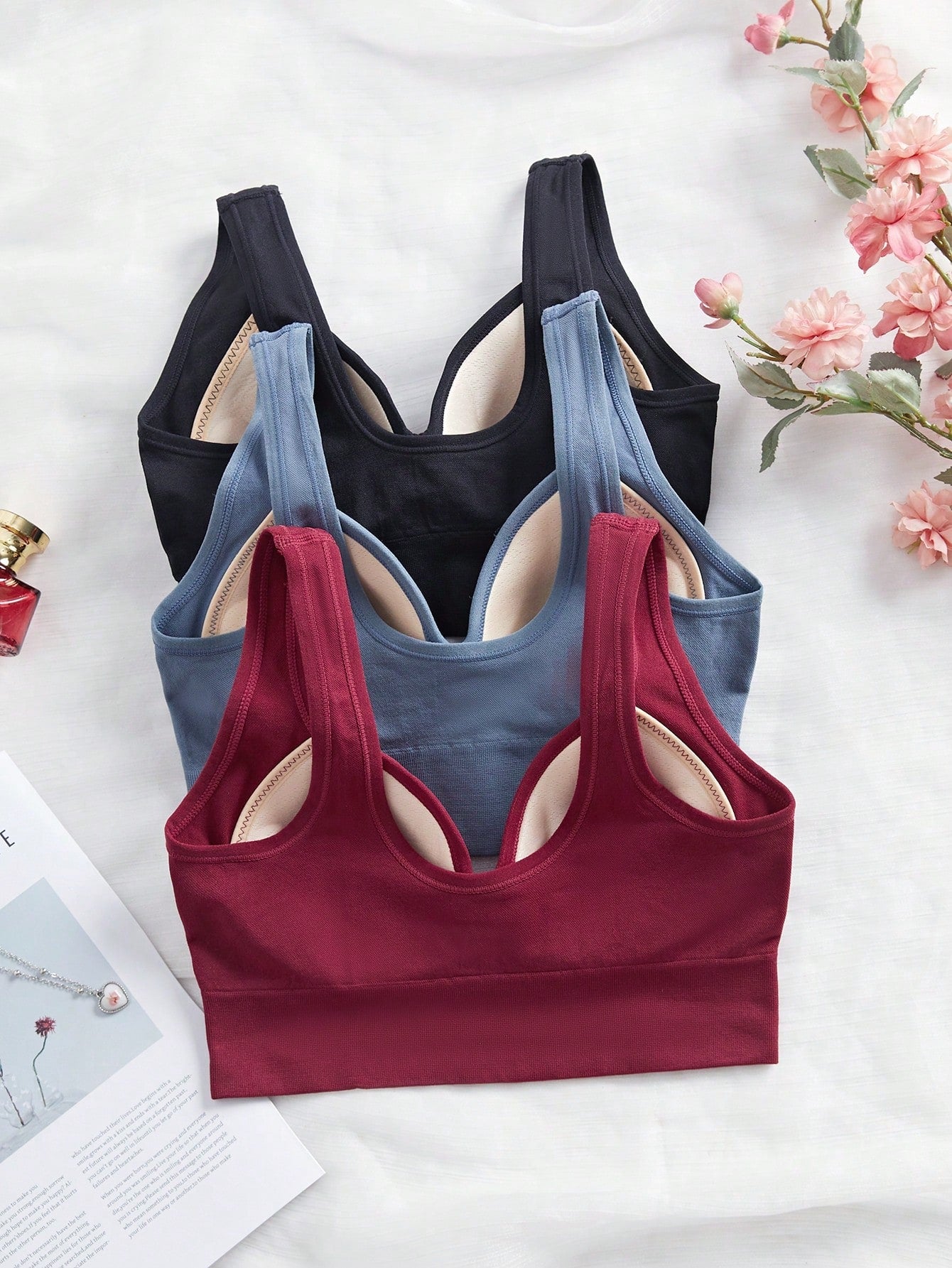 3PCS Solid Color Women's Fixed Cup Simple And Elegant Seamless Bra