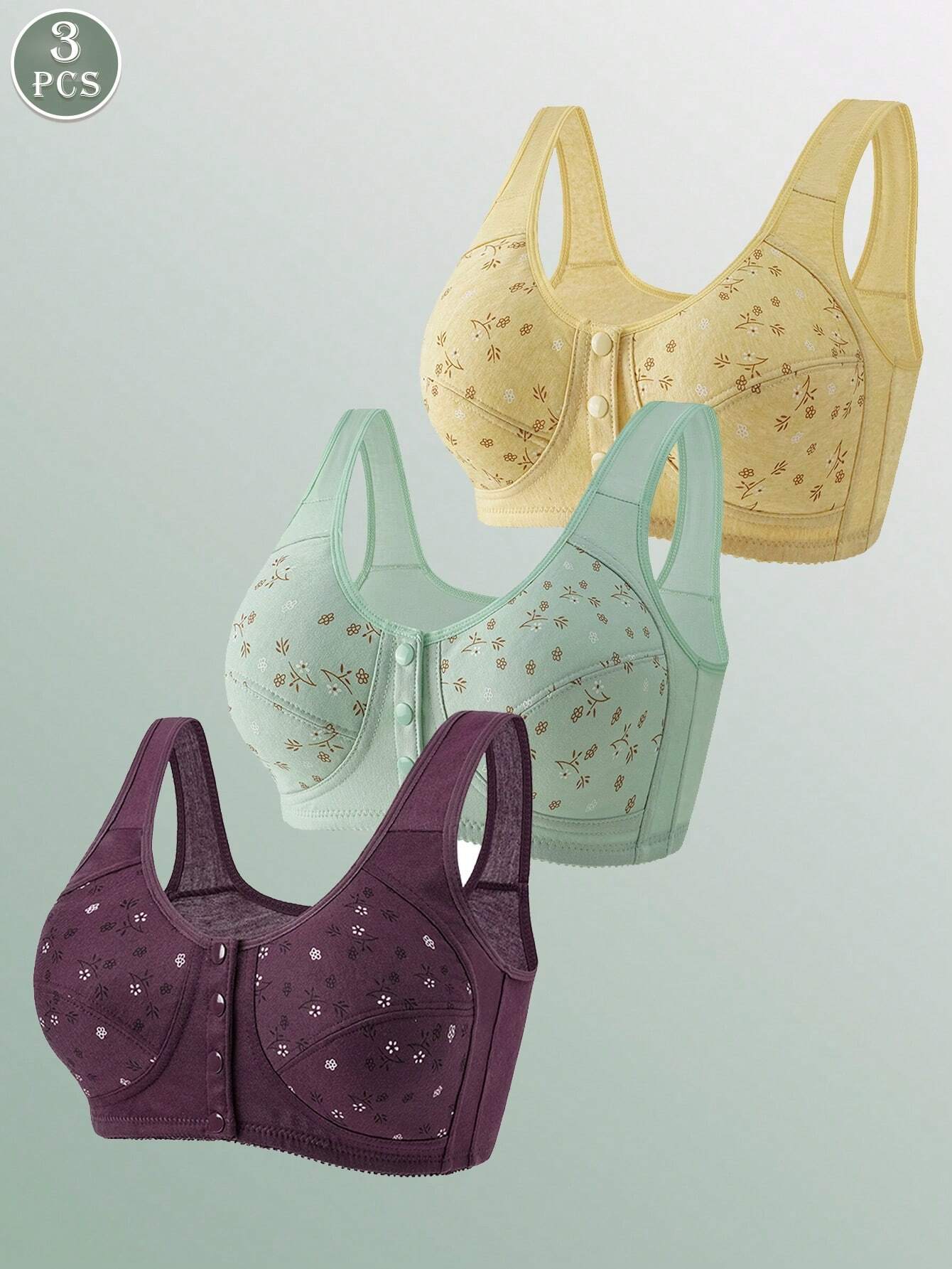 3pcs Front Closure Soft Camisole Bras