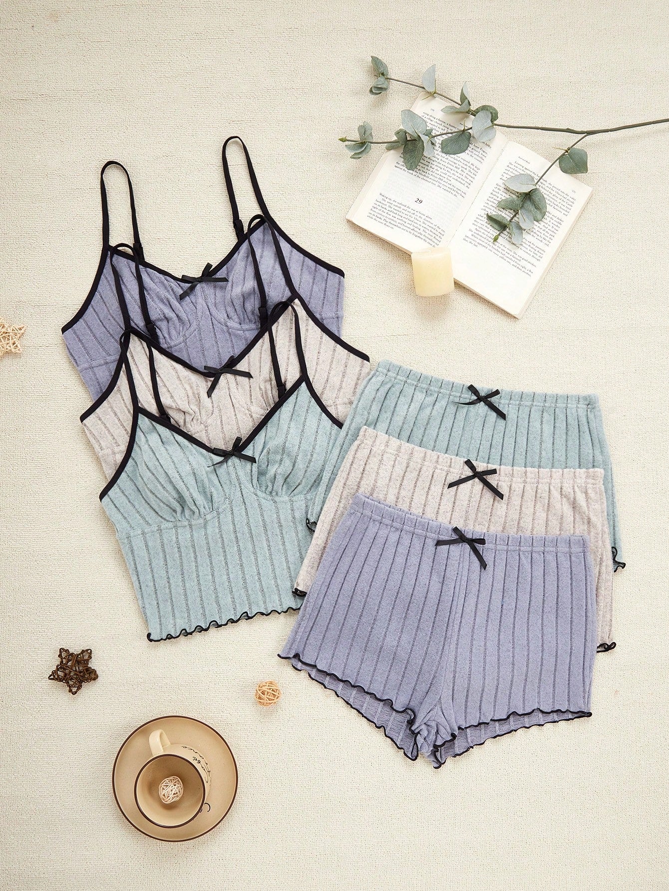 Women Casual Bow Decor Cami Top & Shorts