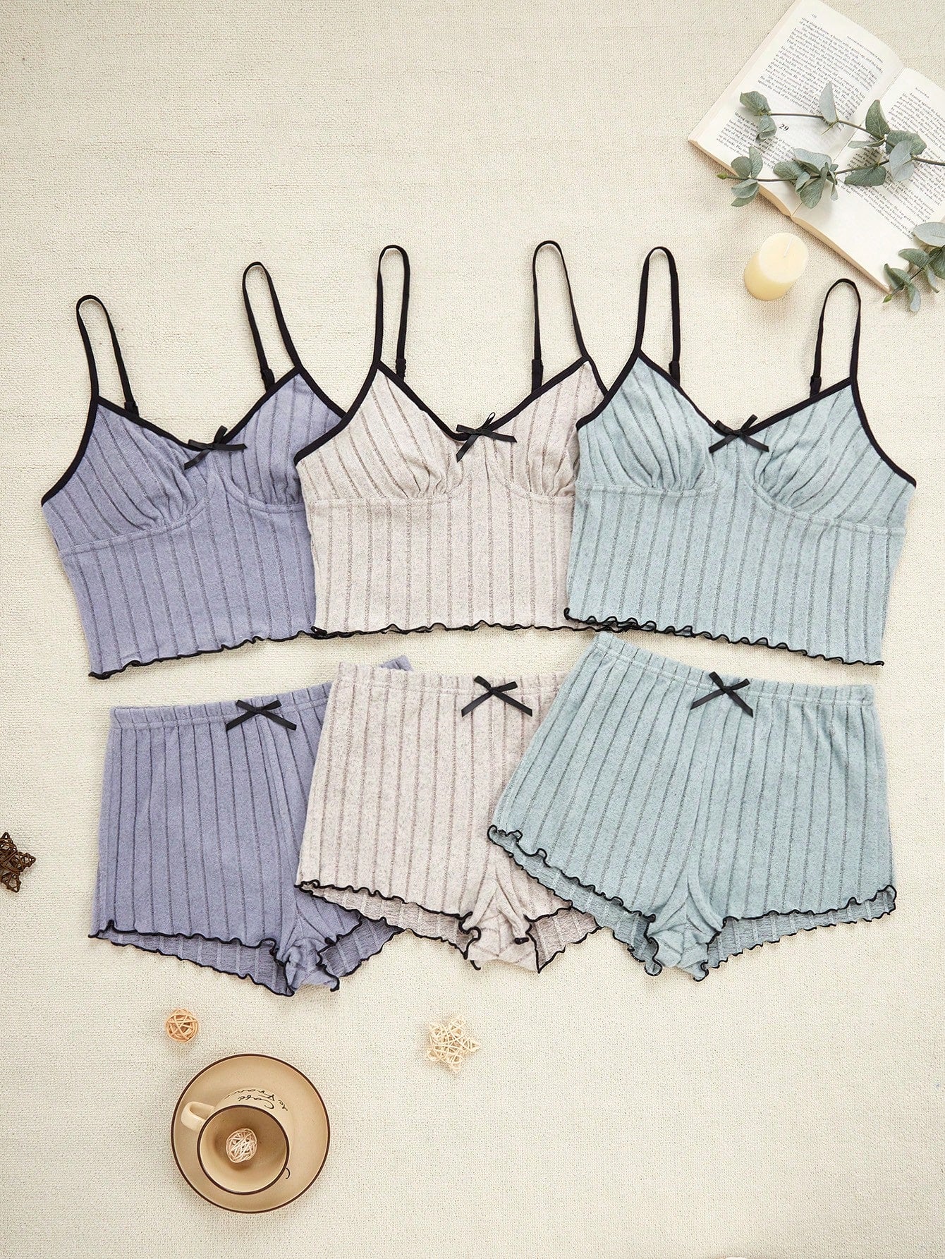 Women Casual Bow Decor Cami Top & Shorts