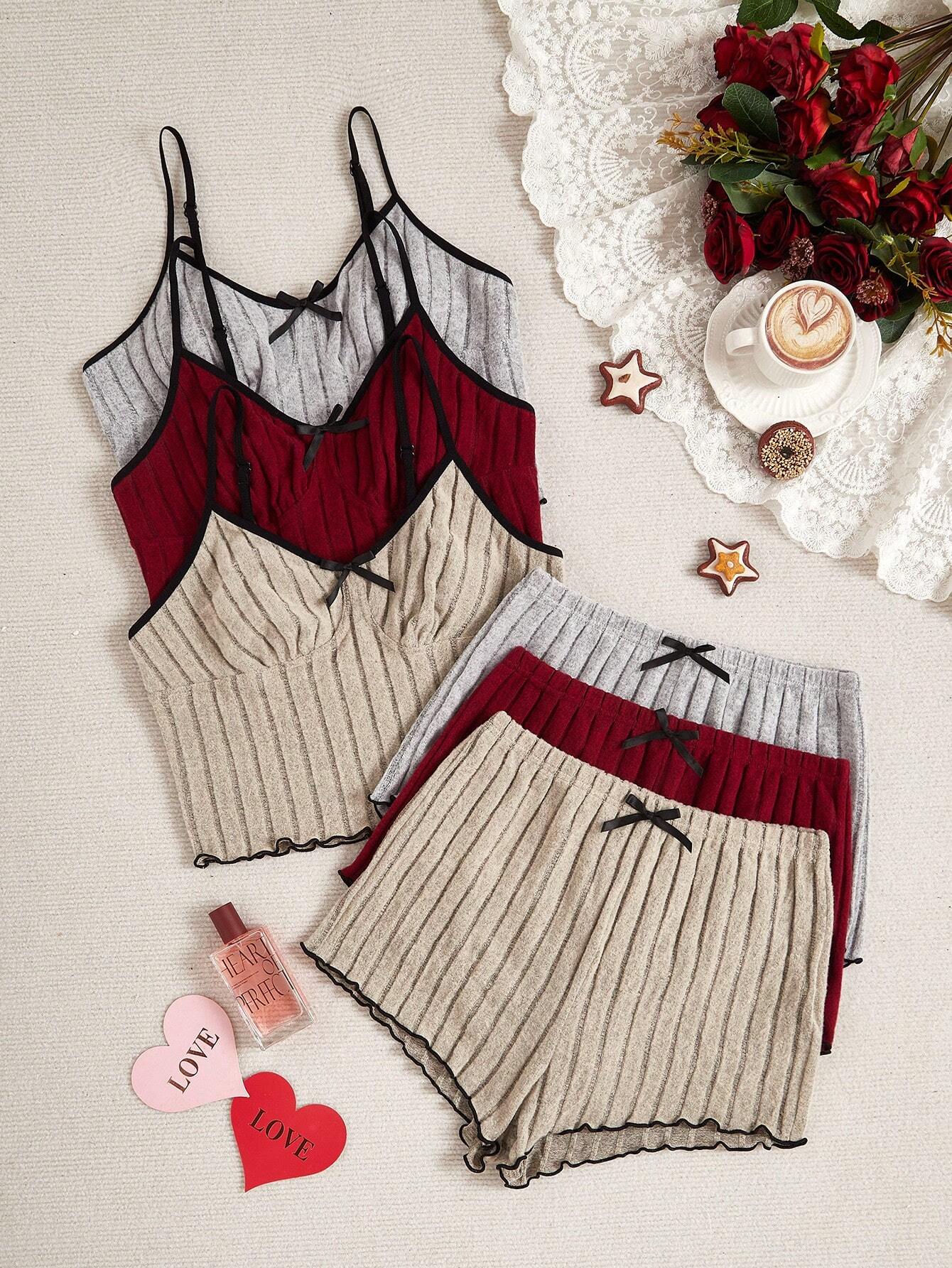 Women Casual Bow Decor Cami Top & Shorts