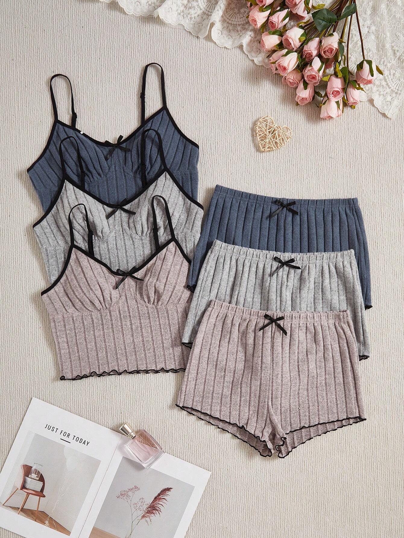 Women Casual Bow Decor Cami Top & Shorts