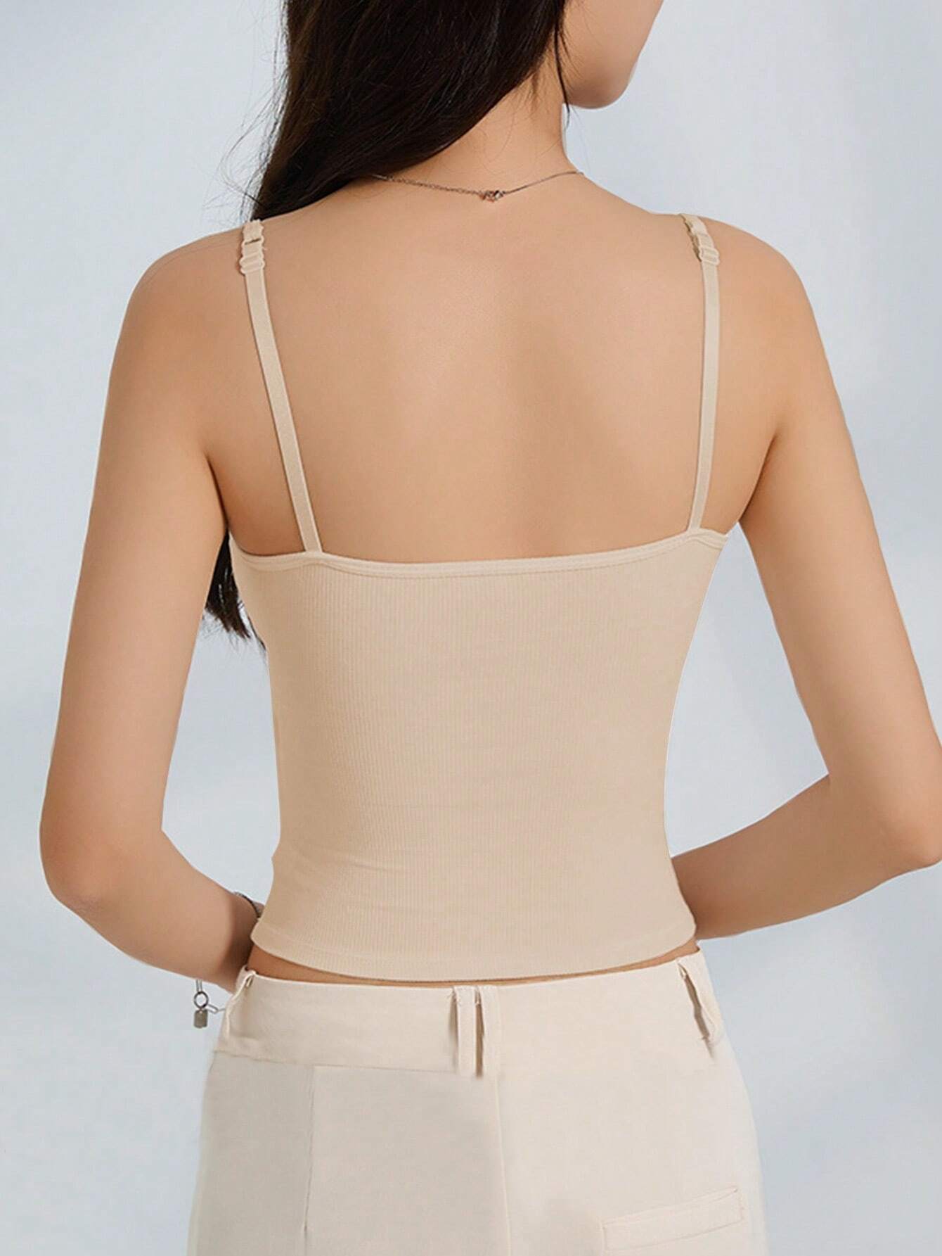 3pcs Women Plain Ribbed Camisole With Padded Bra