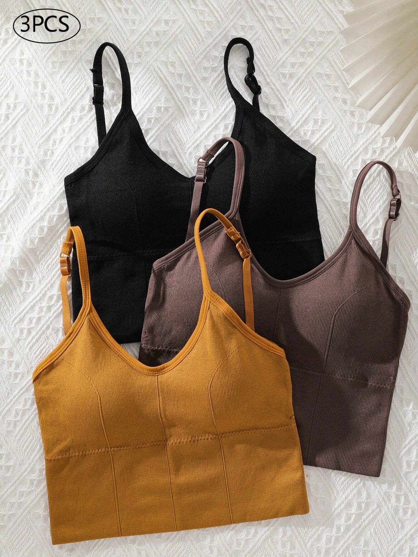 3pcs Solid Color U-Shaped Spiral Strap Backless Bra With Adjustable Shoulder Straps