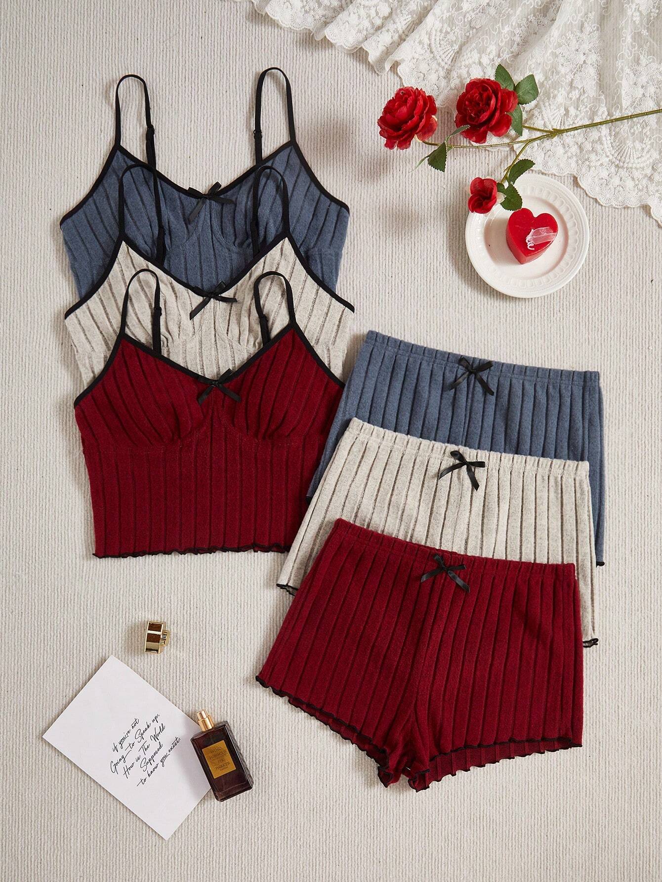 Women Casual Bow Decor Cami Top & Shorts