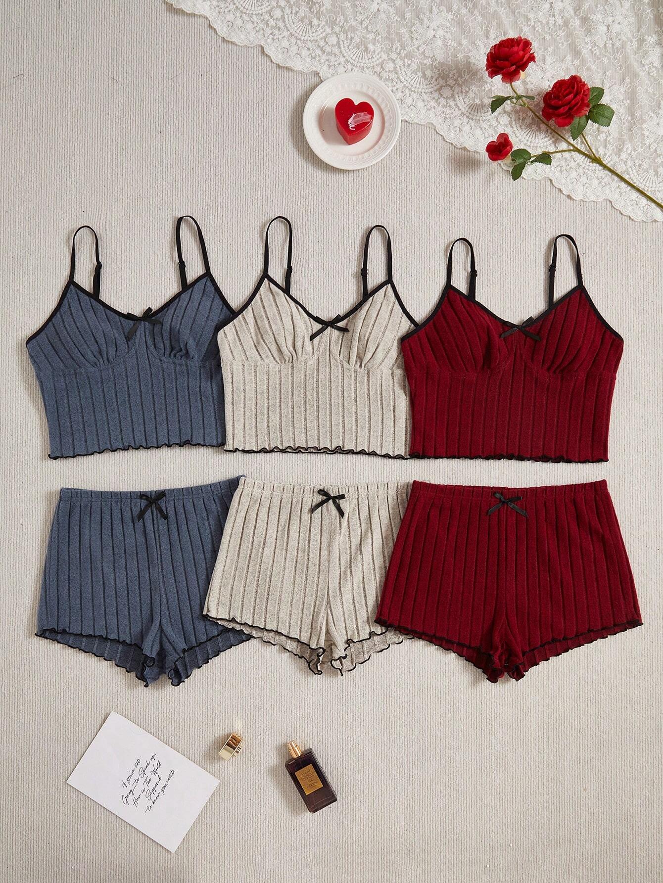Women Casual Bow Decor Cami Top & Shorts