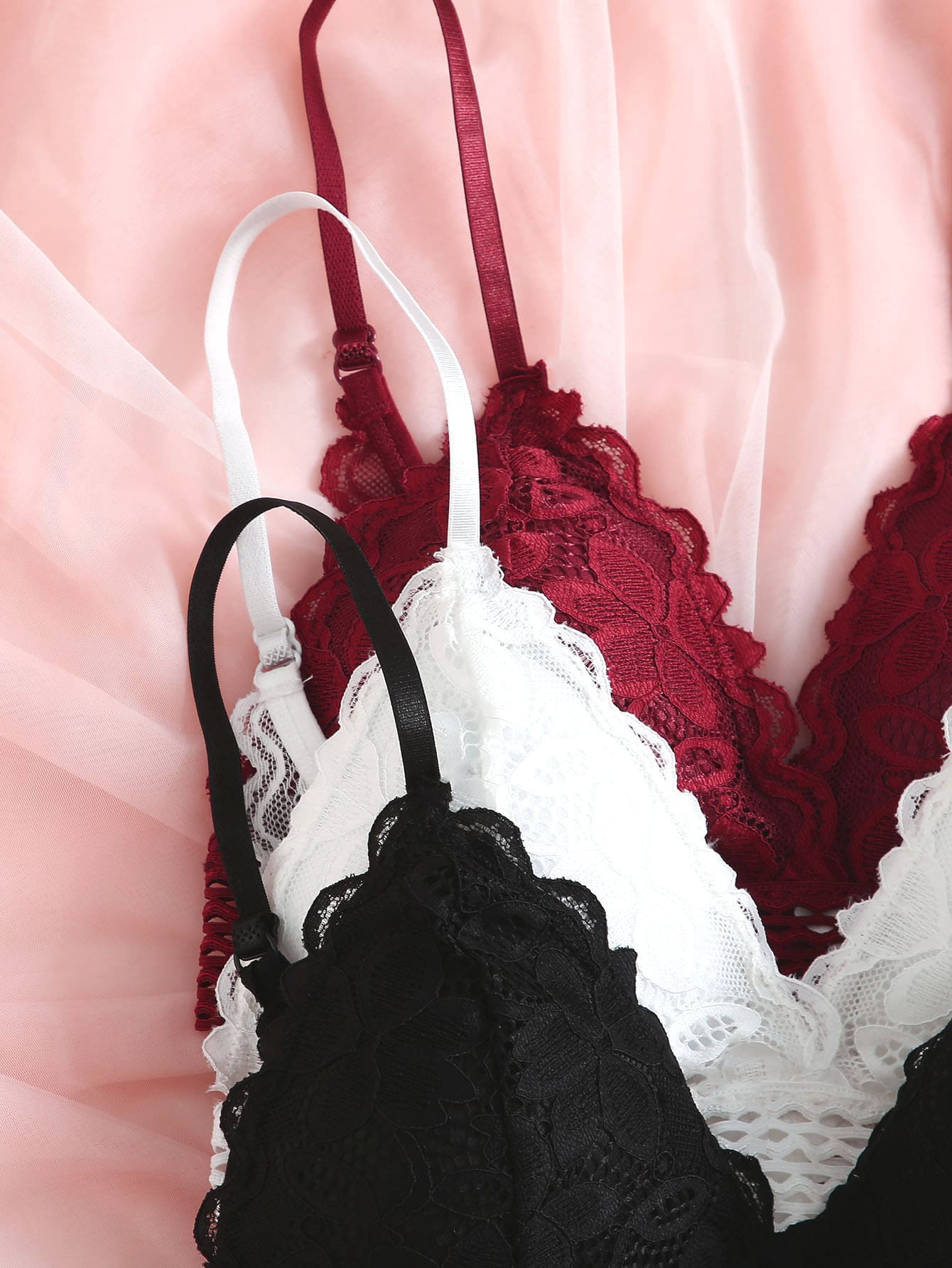 3sets Floral Lace Bra & Panty Lingerie Set