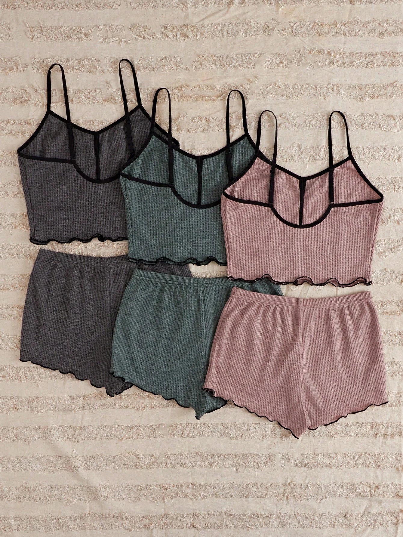 3sets Lettuce Trim Lounge Set