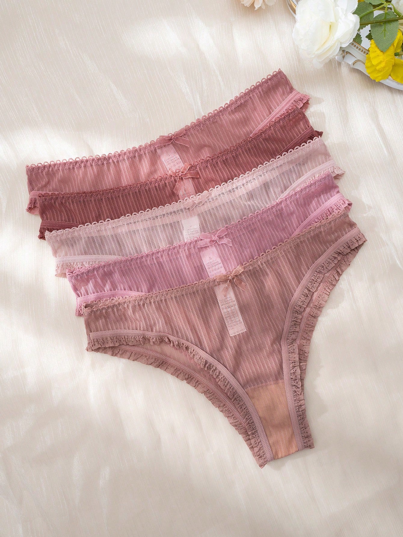 5pack Lace Trim Bow Front Panty Set