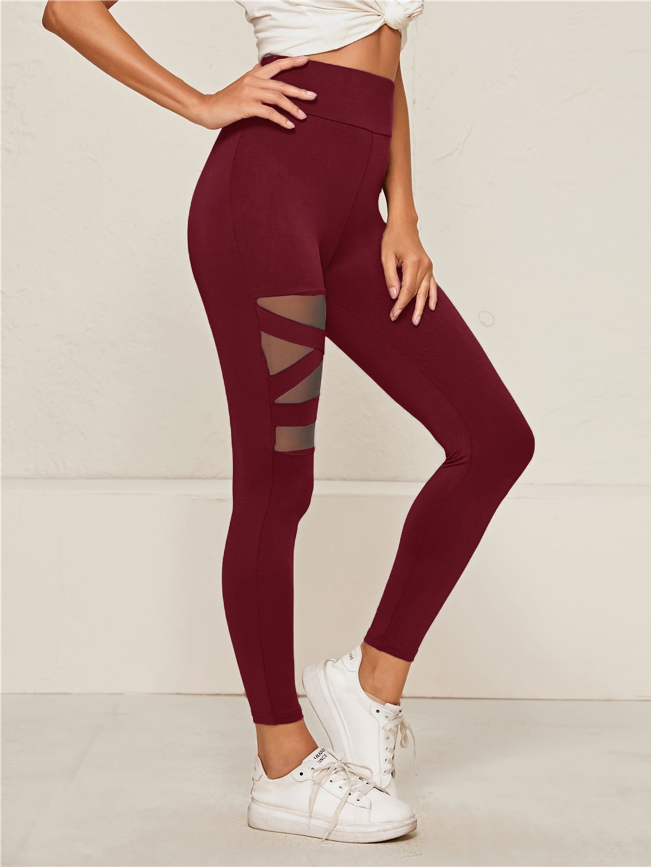 SHEIN Mulvari Wide Waistband Mesh Insert Leggings