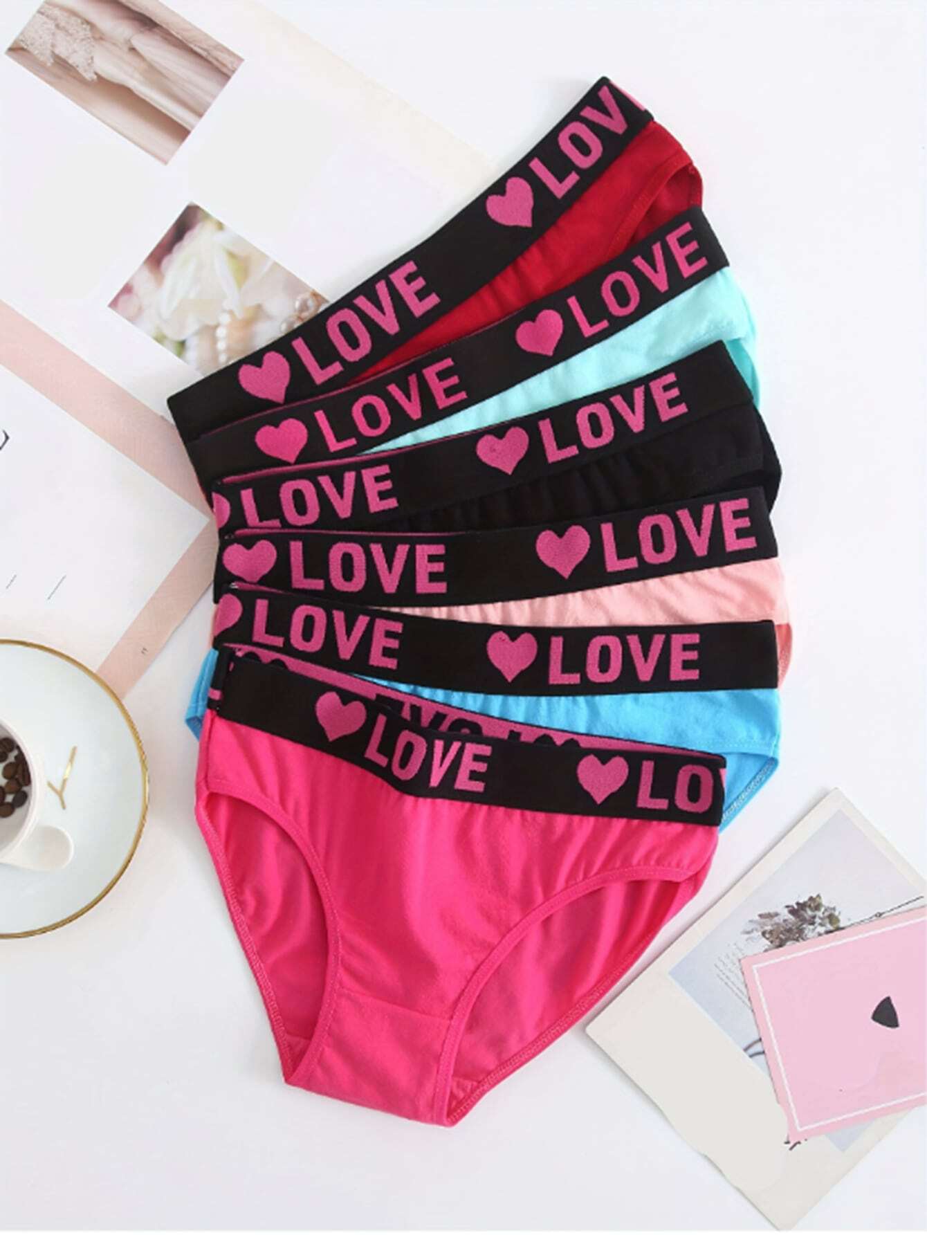 6pcs Fashionable Letter Printed Waistband Ladies Breathable Triangle Underpants Multicolor