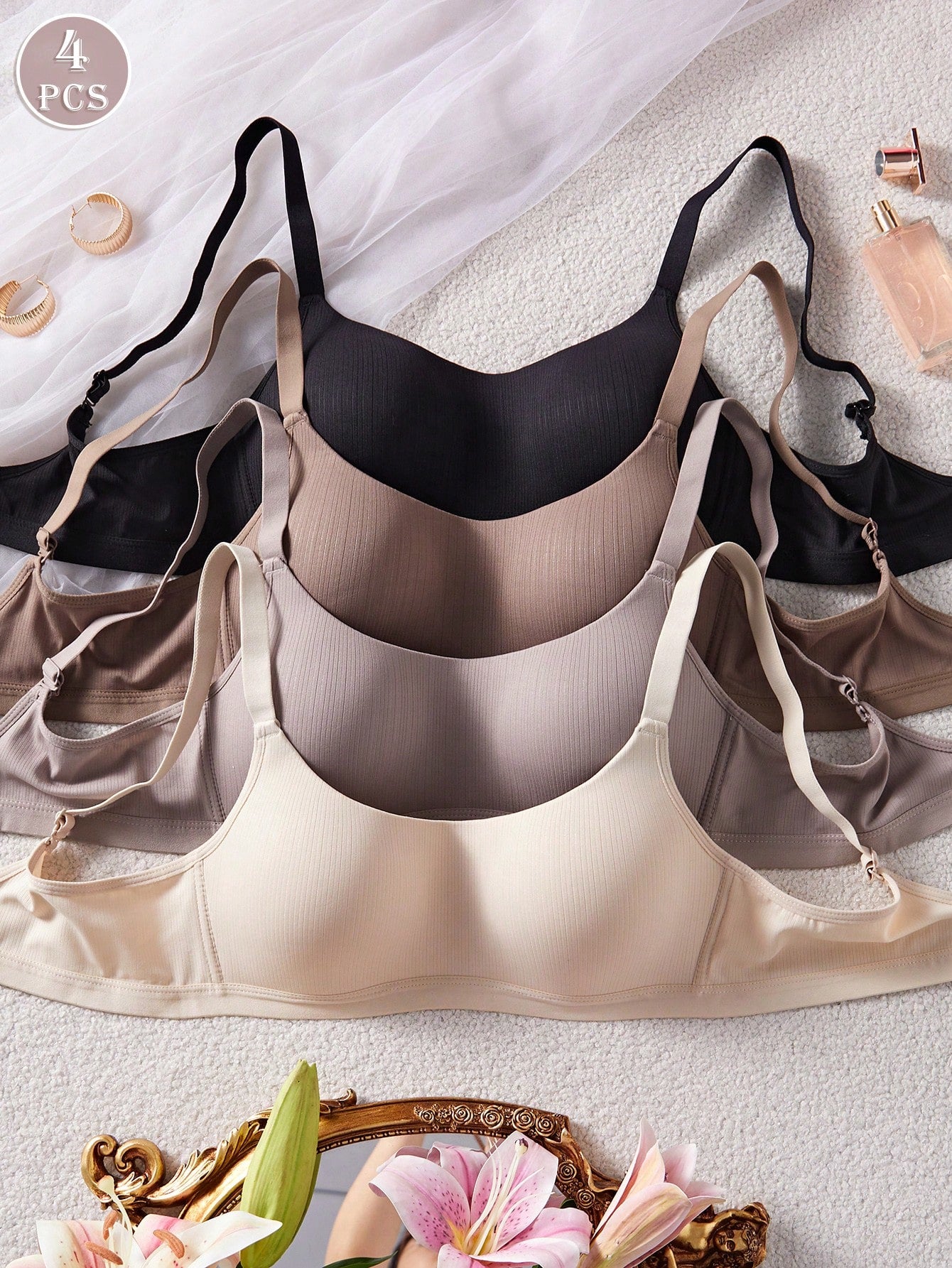 Casual Stripe Wireless Soft Cup Solid Bralette Lingerie Underwear Bra