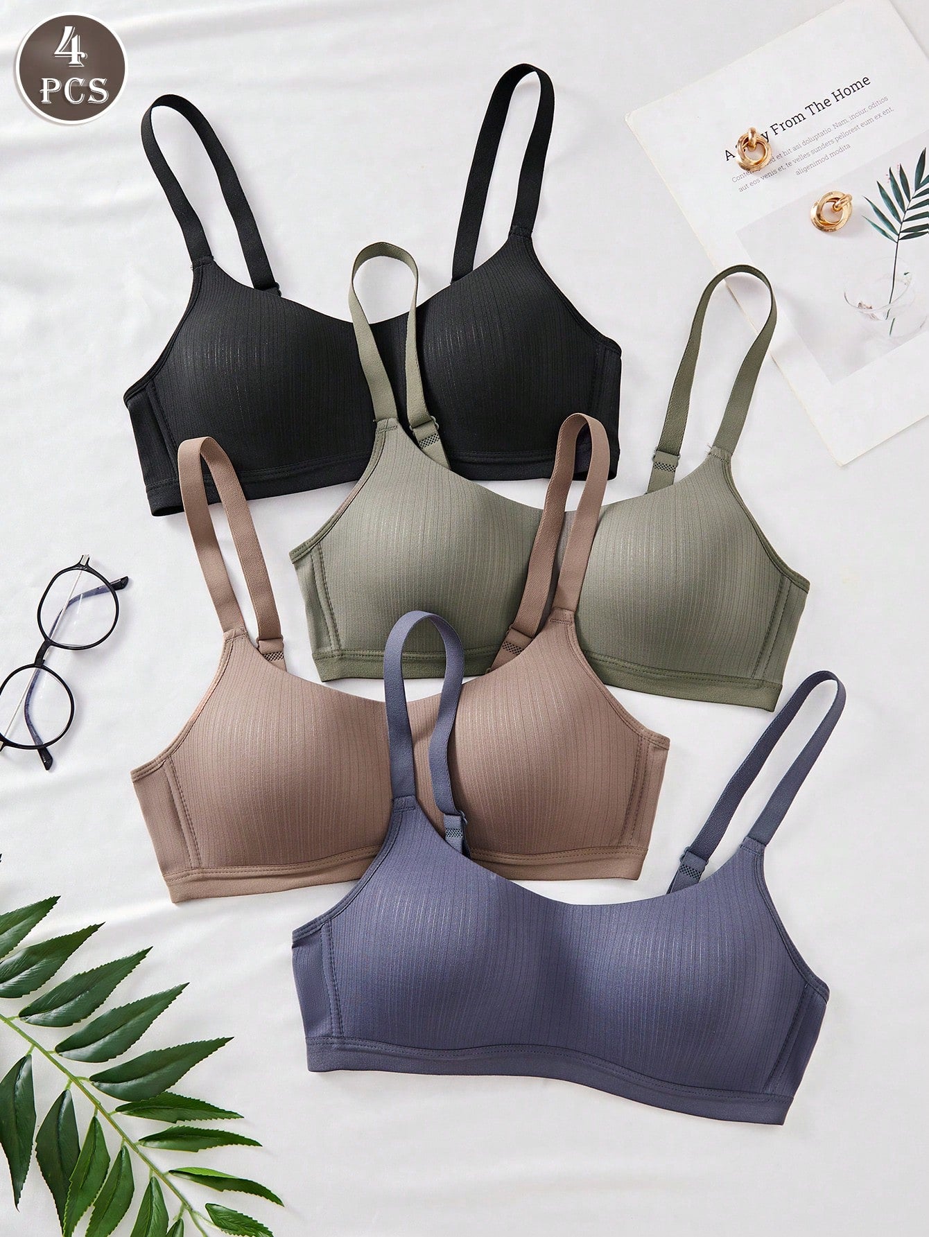 Casual Stripe Wireless Soft Cup Solid Bralette Lingerie Underwear Bra