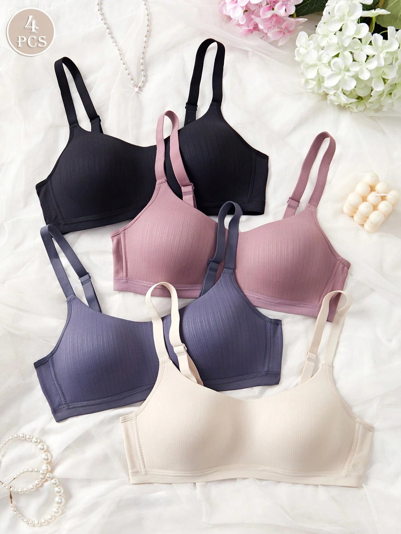 Casual Stripe Wireless Soft Cup Solid Bralette Lingerie Underwear Bra